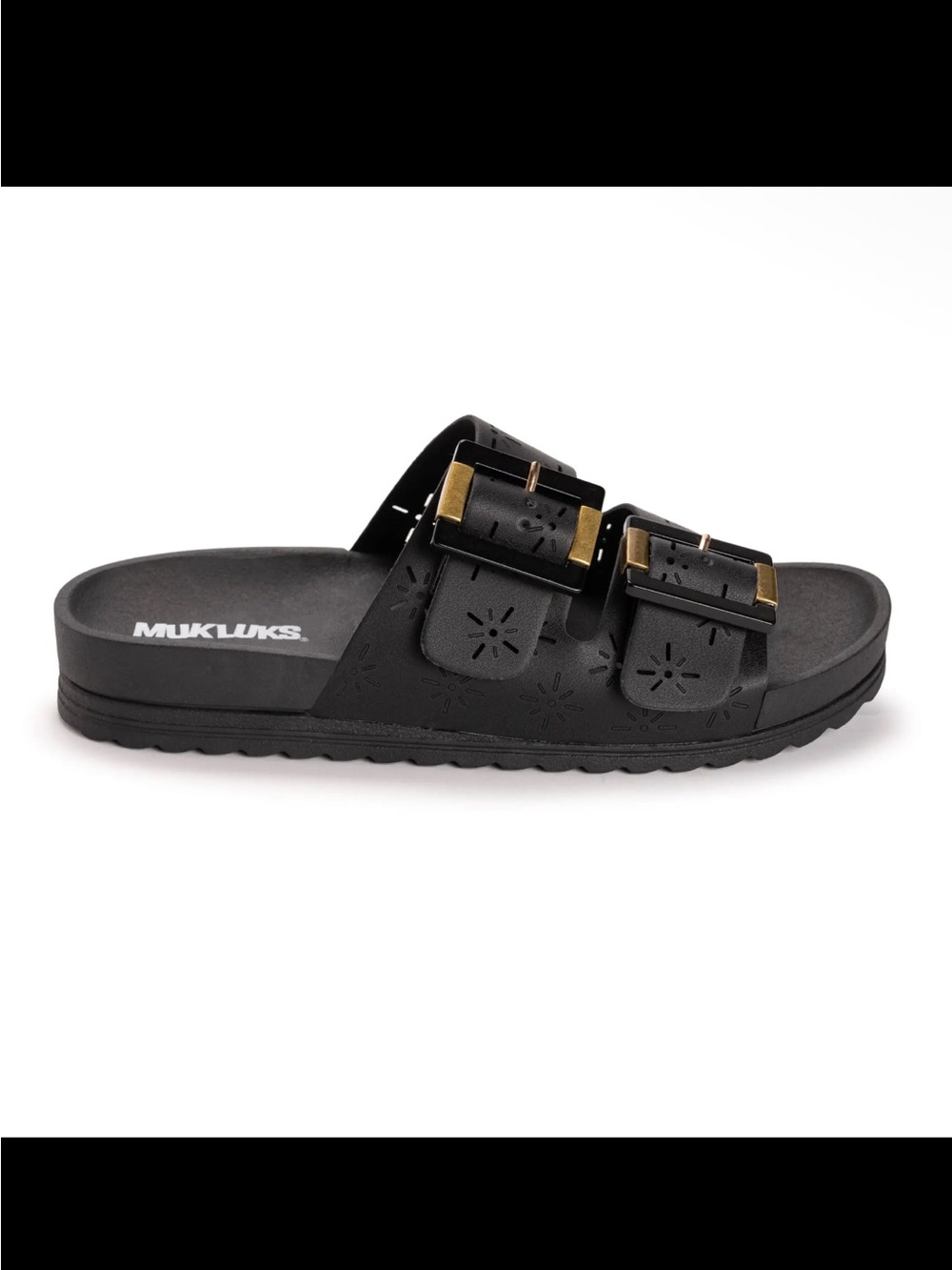 Muk Luks Black Double-Buckle Slide Sandal